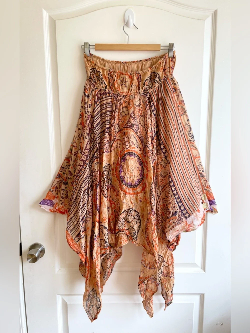 Free People Kaia Asymmetrical Midi Skirt Sz M Cotton Handkerchief Hem Boho Fairy
